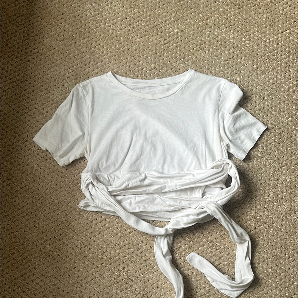 Pilcro White Crop Tie-Front Short Sleeve Tee